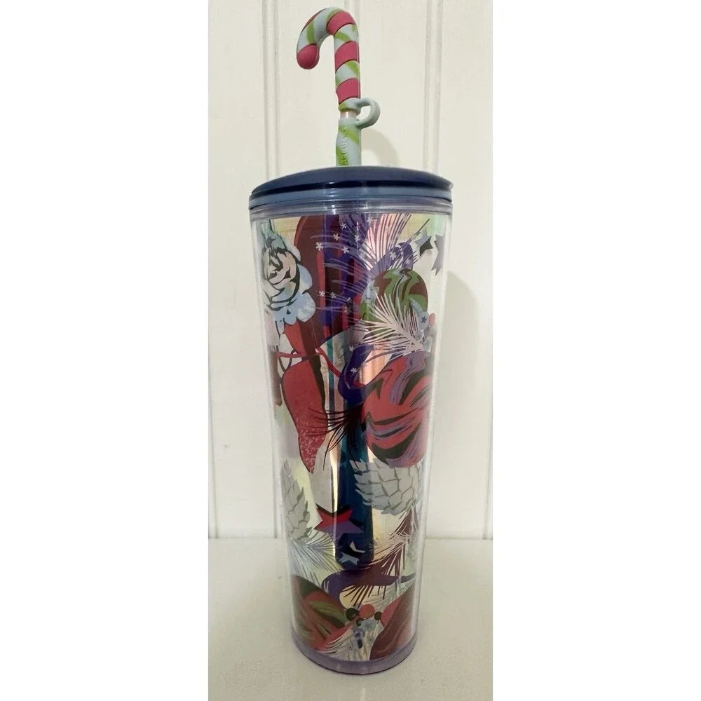 Christmas Holly Tumbler Starbucks Tumbler w Candy Cane Straw Holiday 2023 24oz